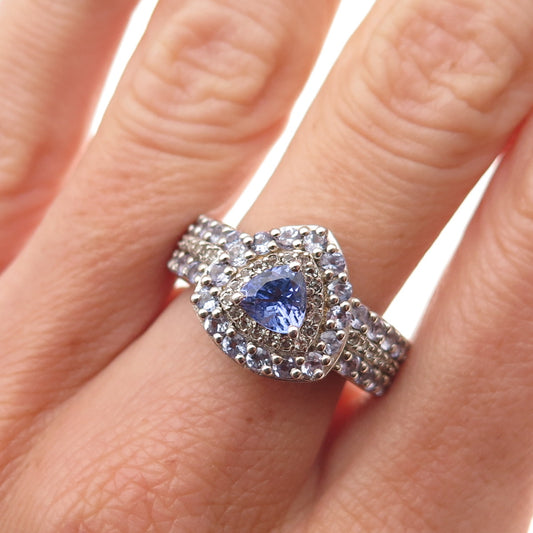 Chuck Clemency 925 Sterling Silver Real Tanzanite & White Topaz Ring Size 7