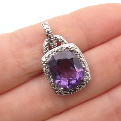 925 Sterling Silver Real Amethyst & White Topaz Mini Charm Pendant