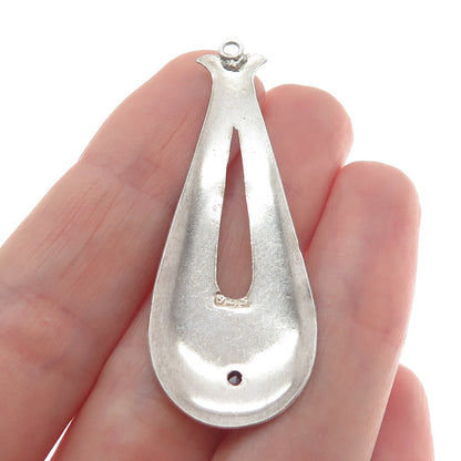 925 Sterling Silver Vintage Real Oval-Cut Tourmaline Modernist Teardrop Pendant