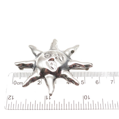 925 Sterling Silver Vintage Mexico Sun Face Oxidized Pin Brooch