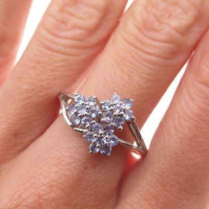 Chuck Clemency 925 Sterling Silver Real Round-Cut Tanzanite Floral Ring Size 8