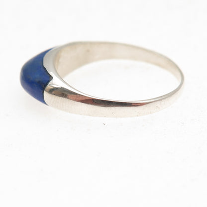 925 Sterling Silver Vintage Real Lapis Modernist Ring Size 8.5