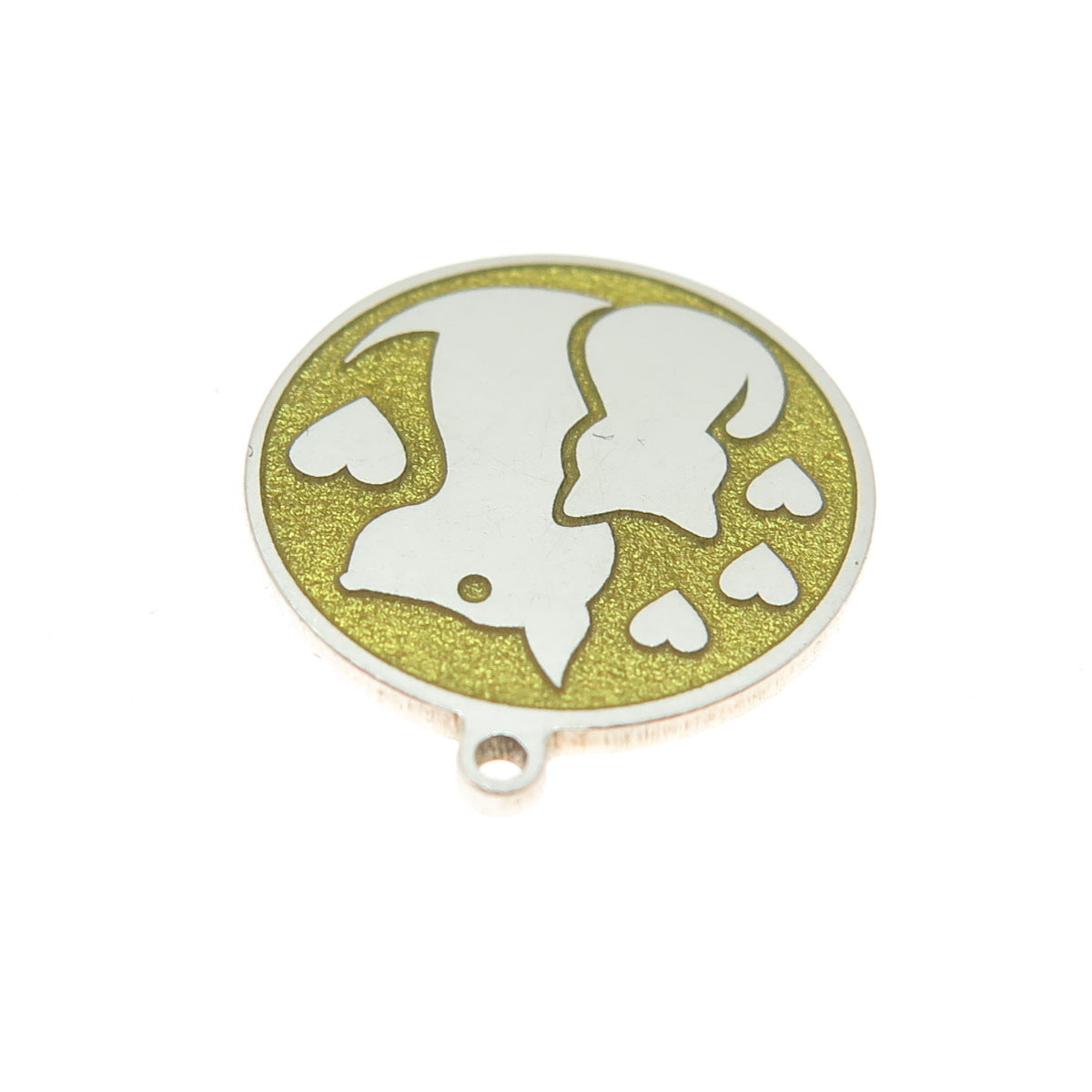 Tokemoti 925 Sterling Silver Yellow Enamel Cat Dog Round Tag Minimalist Pendant