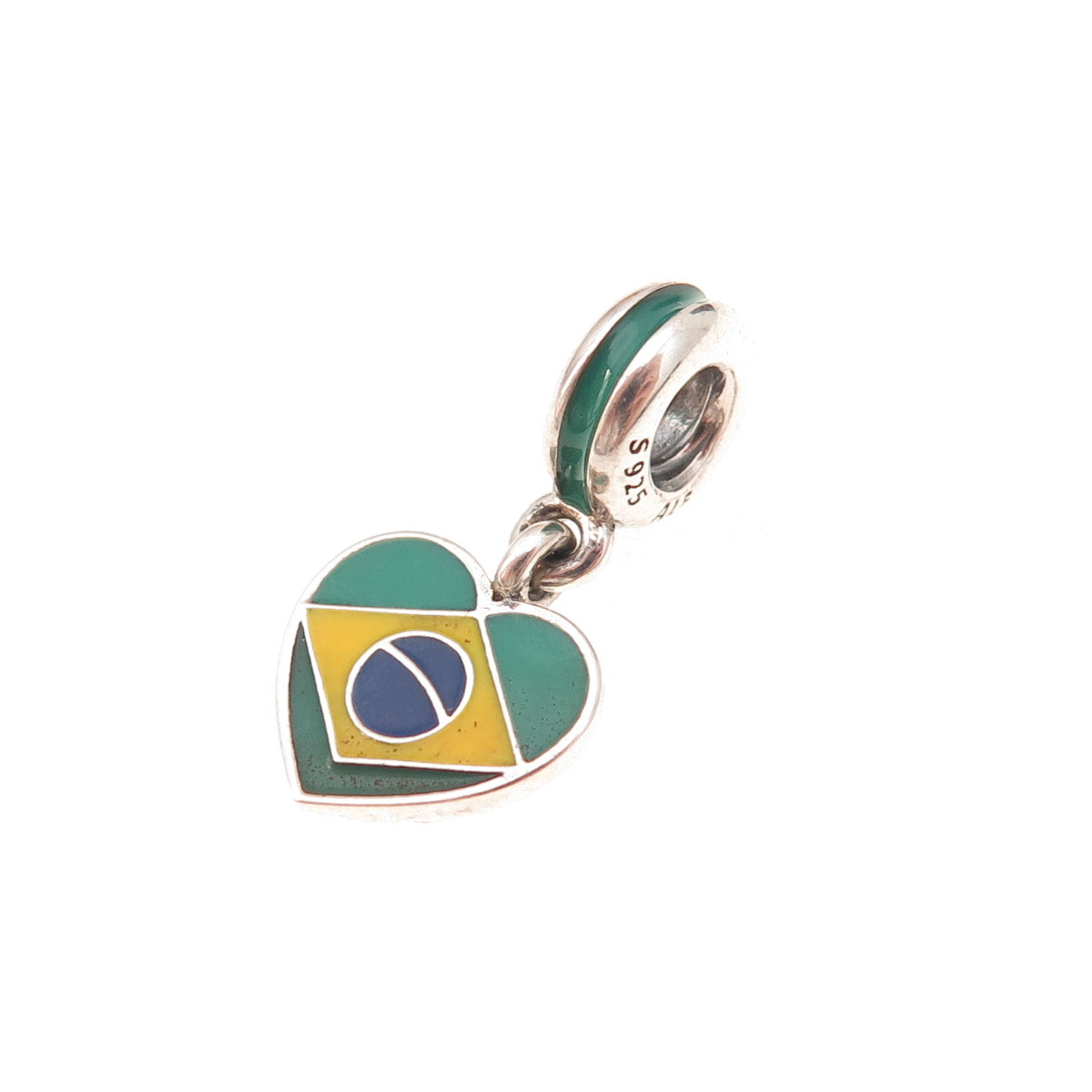 Pandora 925 Sterling Silver Enamel Brasil Heart Dangle Charm