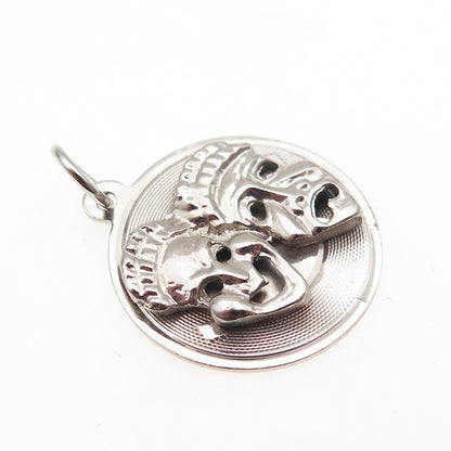 925 Sterling Silver Vintage Comedy & Tragedy Masks Charm Pendant