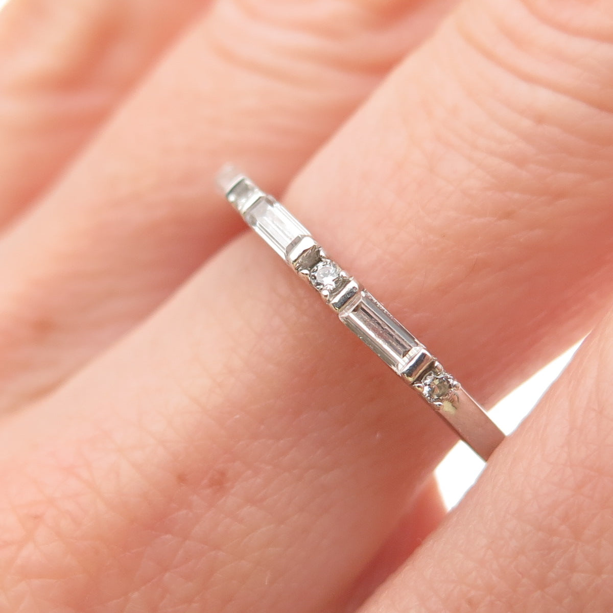 925 Sterling Round & Baguette-Cut C Z Half Eternity Stackable Band Ring Size 8