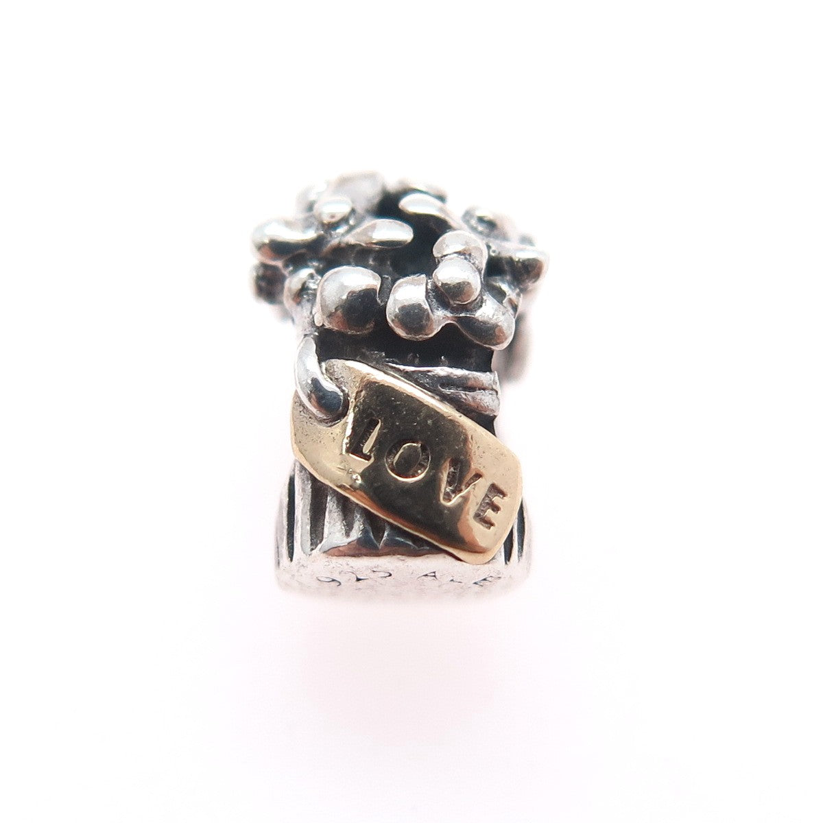 PANDORA 925 Sterling Silver & Gold Love Flower Bouquet Slide Bead Charm