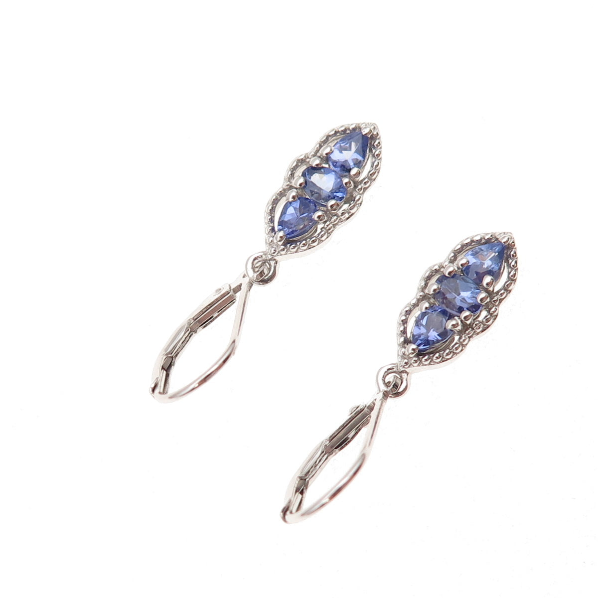 Chuck Clemency 925 Sterling Silver Real Tanzanite Dangle Earrings