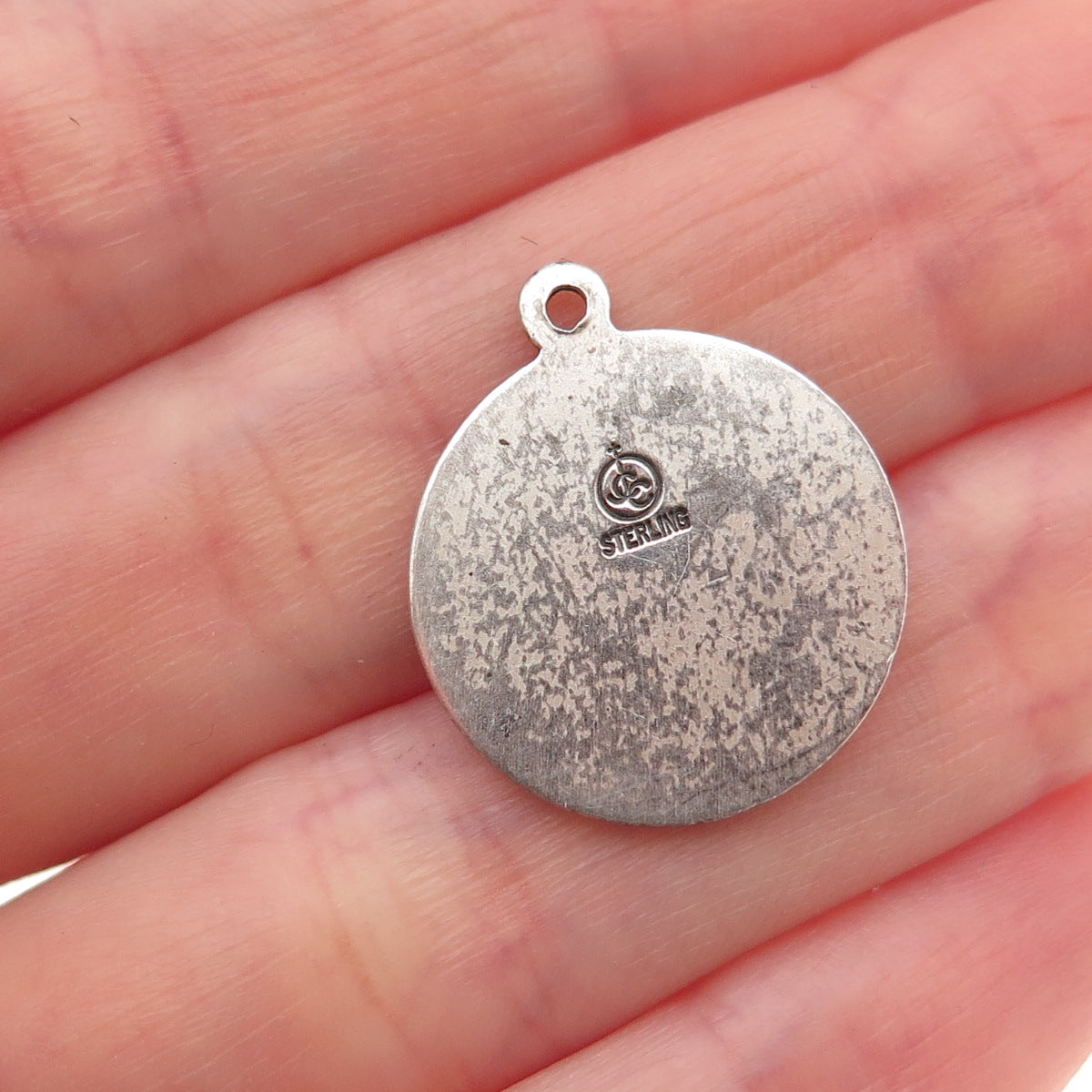 925 Sterling Silver Vintage Saint Cecilia Medal Oxidized Charm Pendant