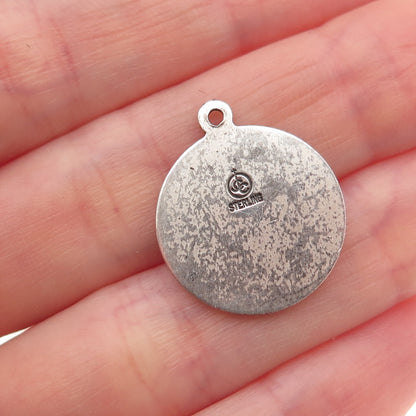 925 Sterling Silver Vintage Saint Cecilia Medal Oxidized Charm Pendant