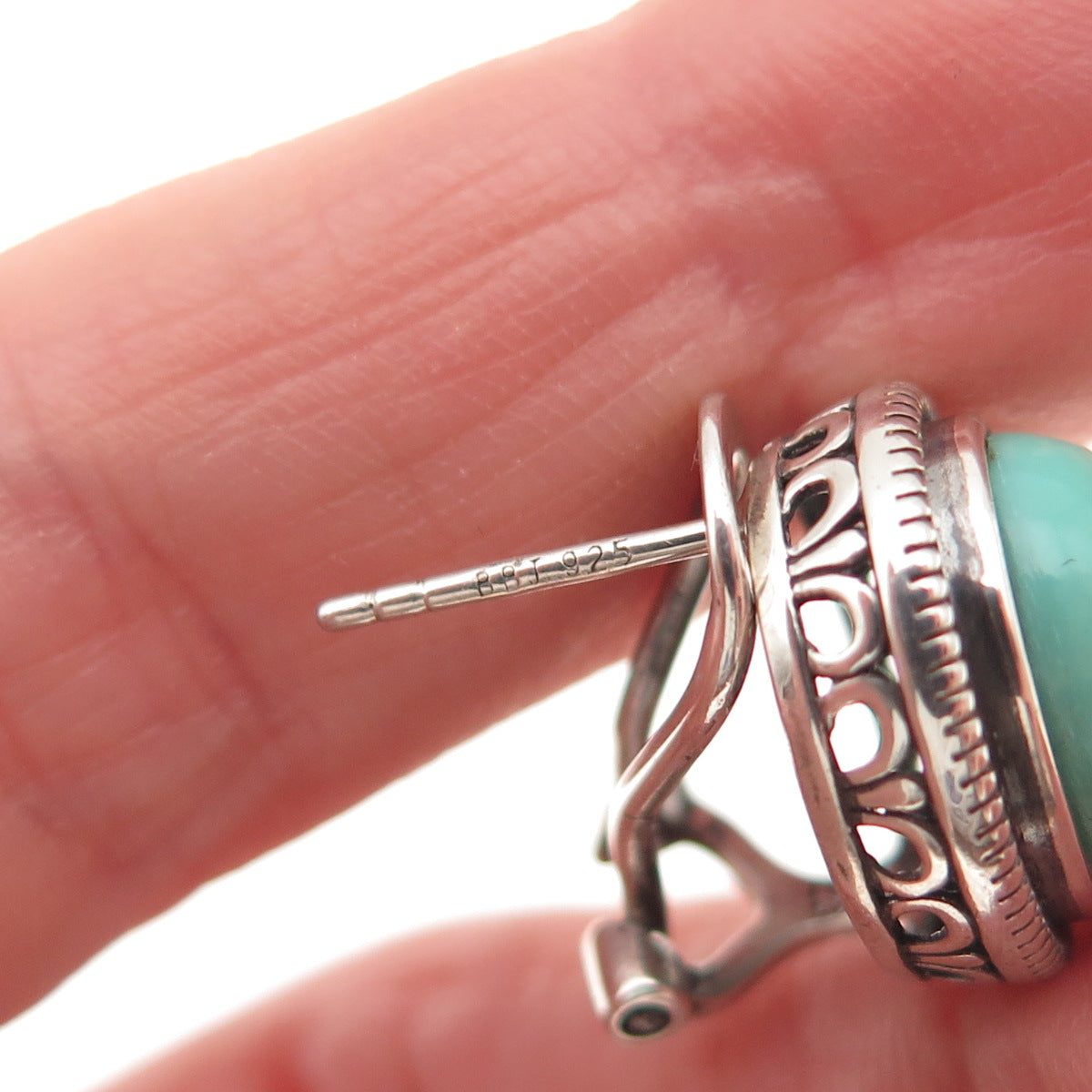 925 Sterling Silver Vintage Real Tyrone Turquoise Omega Back Earrings