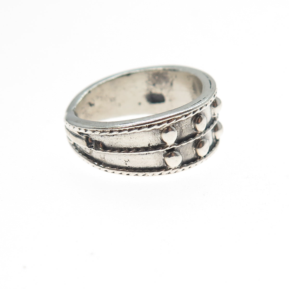 925 Sterling Silver Vintage Modernist Beaded Oxidized Ring Size 6.25