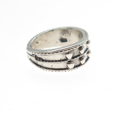 925 Sterling Silver Vintage Modernist Beaded Oxidized Ring Size 6.25