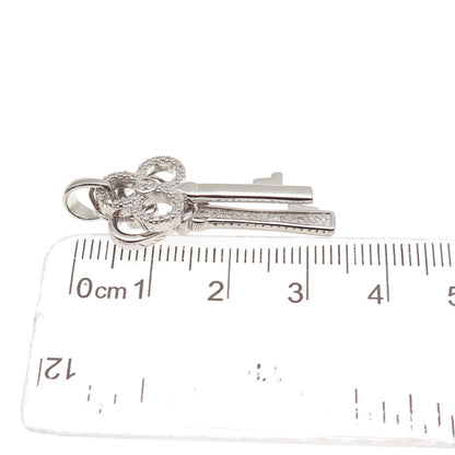 925 Sterling Silver Real Round-Cut Diamond Heart & Club Key Charm Pendant