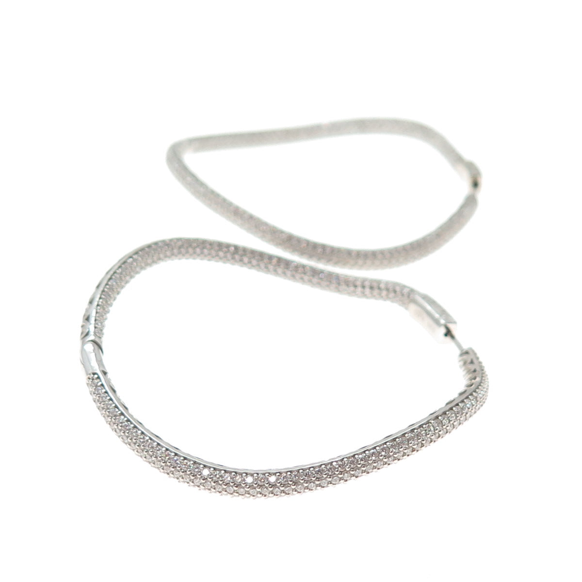 KLEO 925 Sterling Silver Round-Cut C Z In & Out Wavy Large Hoop Earrings