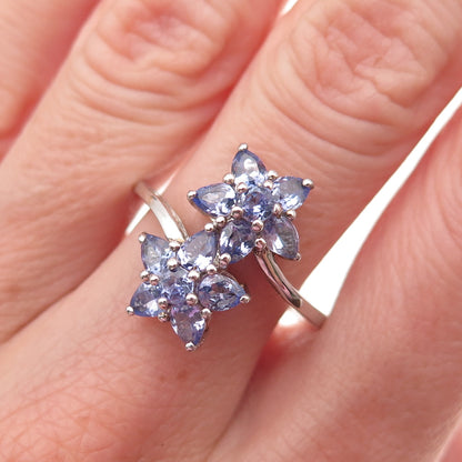 Chuck Clemency 925 Sterling Silver Real Tanzanite Floral Bypass Ring Size 8.25