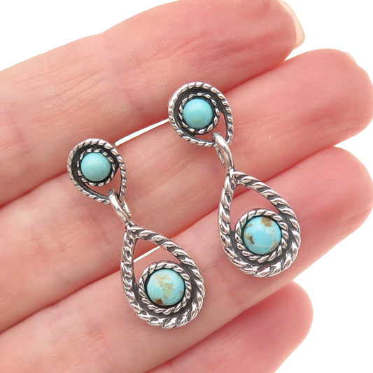 Quoc Turquoise Old Pawn 925 Sterling Silver Vintage Southwestern Dangle Earrings