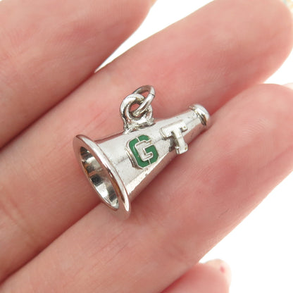 925 Sterling Silver Vintage Enamel "GT" Signet Megaphone 3D Charm Pendant