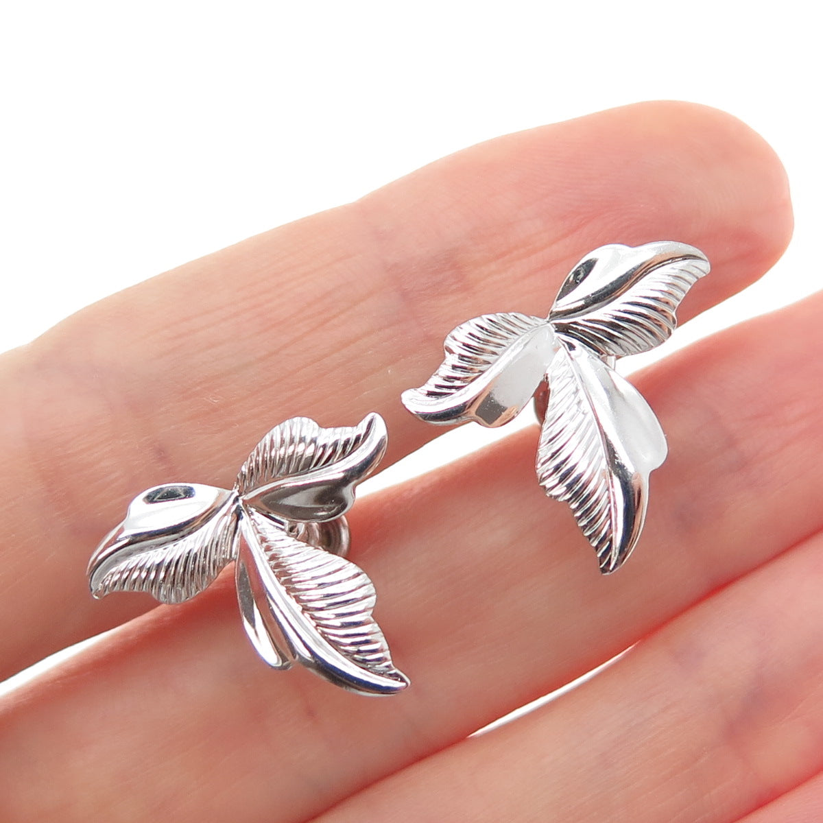 VAN DELL 925 Sterling Silver Antique Art Deco Floral Leaf Screw Back Earrings