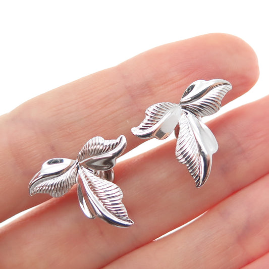 VAN DELL 925 Sterling Silver Antique Art Deco Floral Leaf Screw Back Earrings