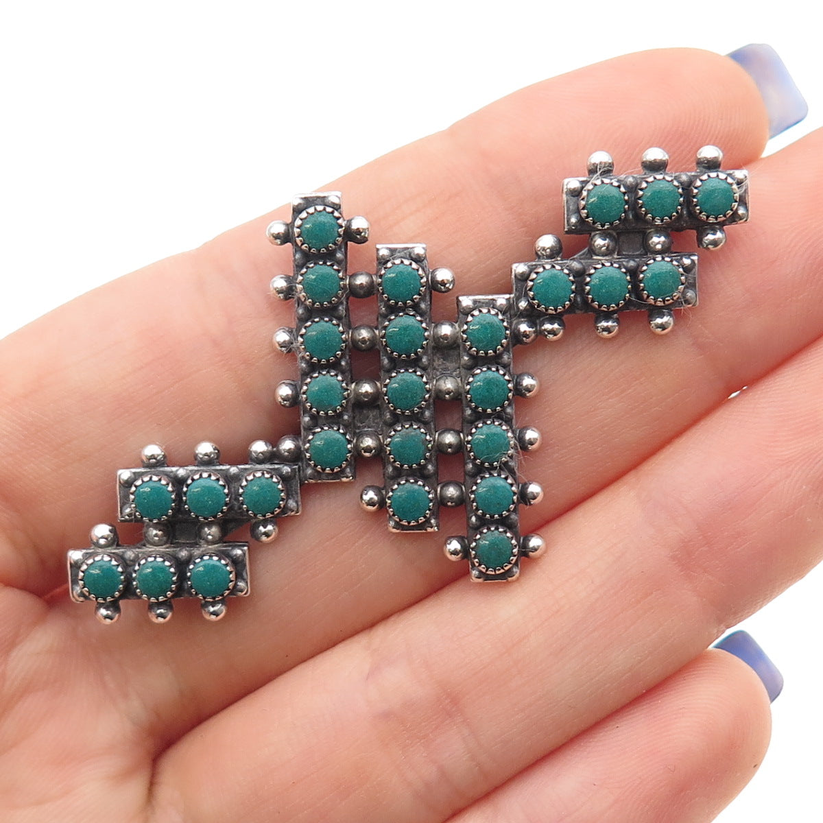 Old Pawn 925 Sterling Silver Vintage Kingman Turquoise Snake Eye Pin Brooch