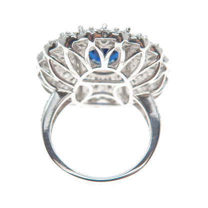 DSMK 925 Sterling Silver White & Blue Multi-C Z Cluster Statement Ring Size 7.25