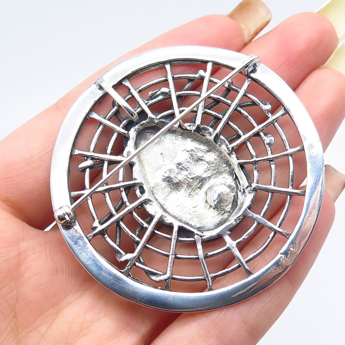 925 Sterling Silver Vintage Spider Face Pin Brooch