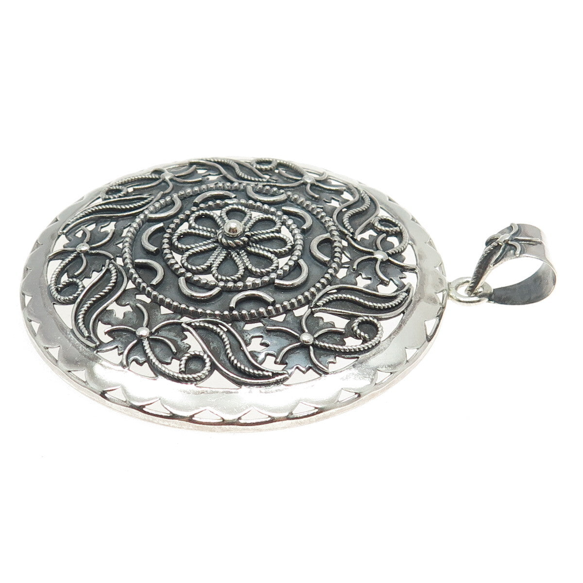 DOUG PAULUS 925 Sterling Silver Vintage Floral Oxidized Large Pendant