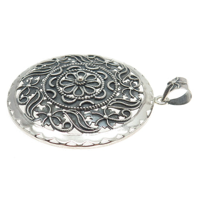 DOUG PAULUS 925 Sterling Silver Vintage Floral Oxidized Large Pendant