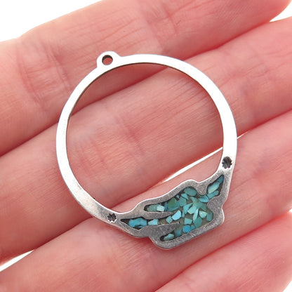 Old Pawn 925 Sterling Silver Vintage Turquoise Inlay Peyote Bird Tribal Pendant
