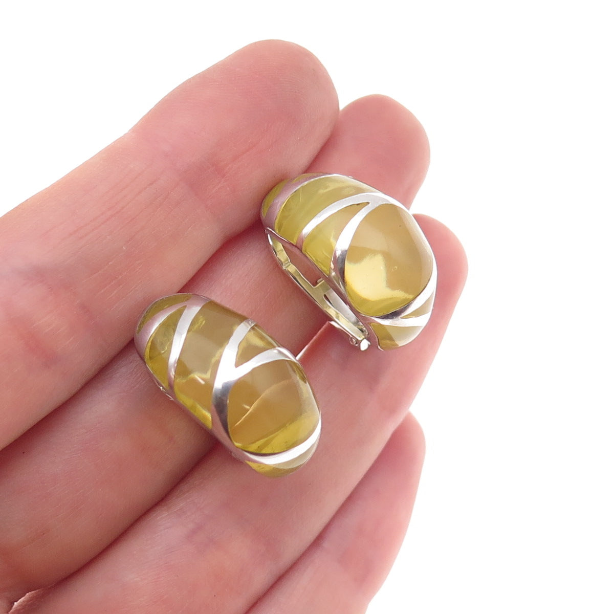 LLK Designs 925 Sterling Silver Vintage Enamel Modernist Omega Back Earrings