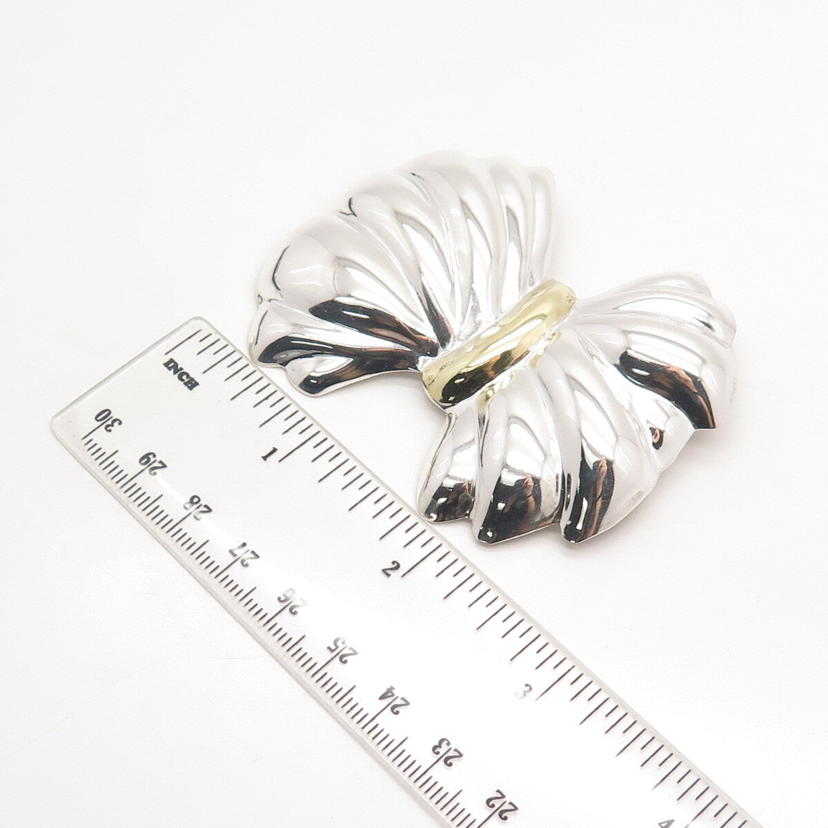 925 Sterling Silver 2-Tone Vintage Mexico Bow Pin Brooch