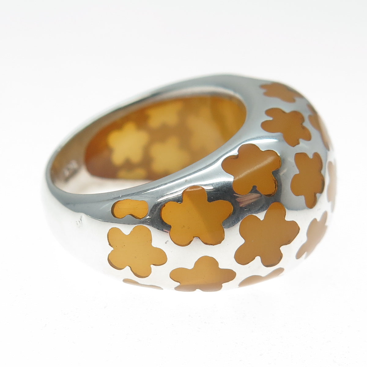 925 Sterling Silver Vintage Enamel Flower Dome Ring Size 7.25