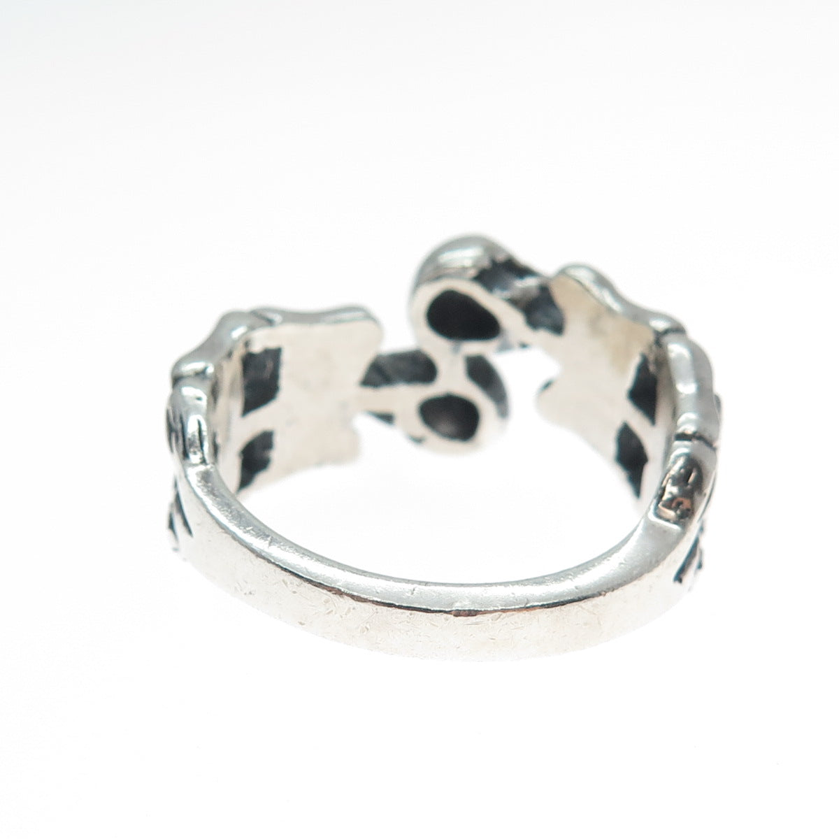 925 Sterling Silver Vintage Skeleton Biker Oxidized Ring Size 12.25