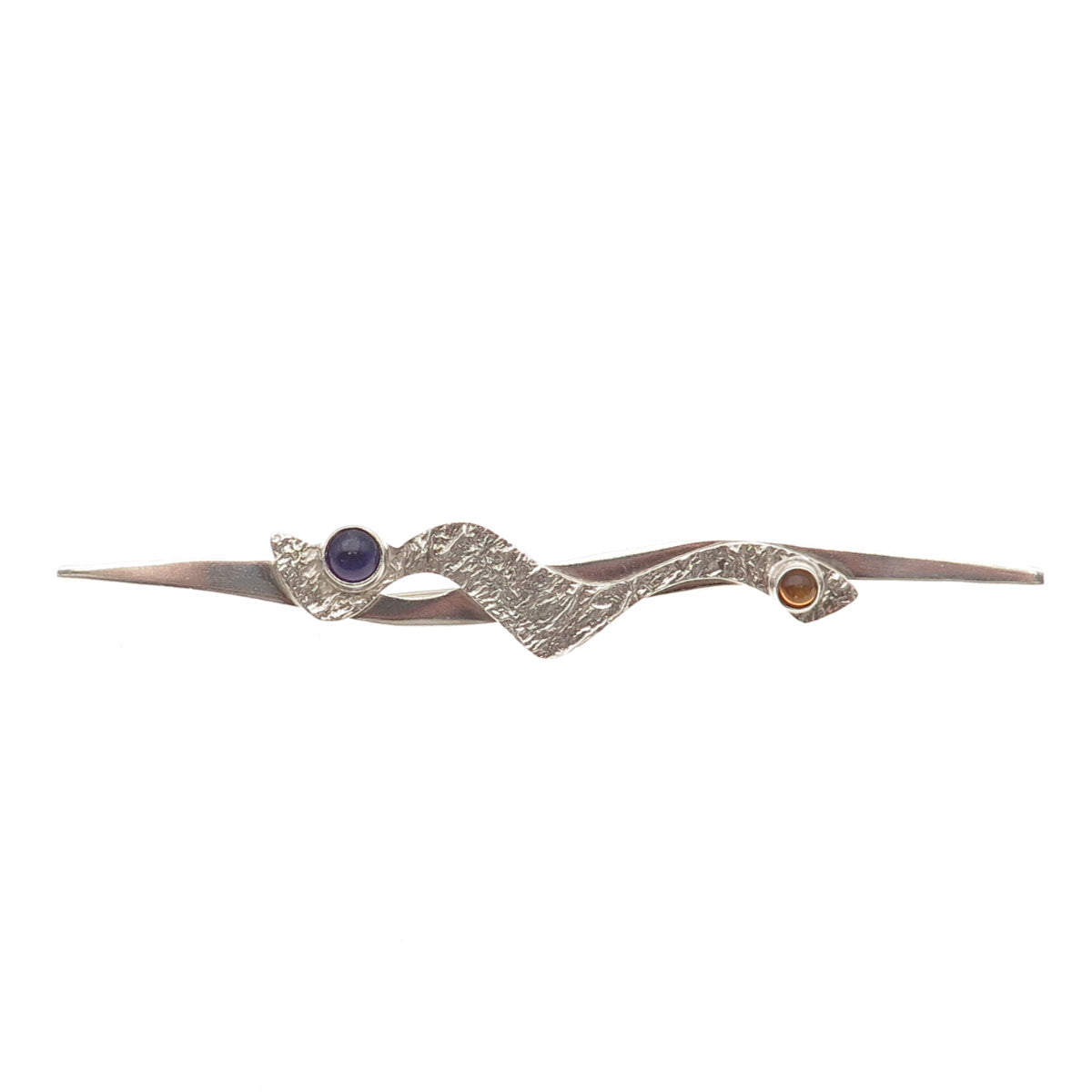 925 Sterling Silver Vintage Artisan Real Amethyst & Citrine Modernist Pin Brooch