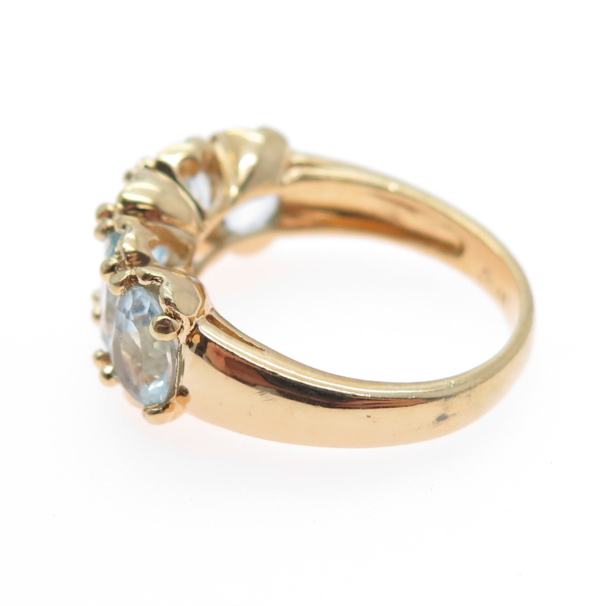 925 Sterling Silver Gold Plated Vintage Real Oval-Cut Blue Topaz Ring Size 8