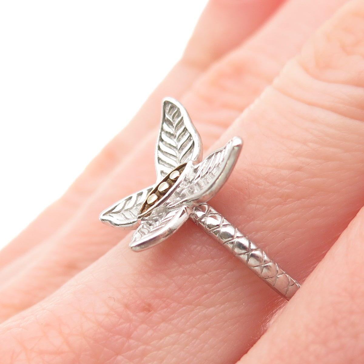 Chuck Clemency 925 Sterling Silver Vintage Modernist Butterfly Ring Size 7