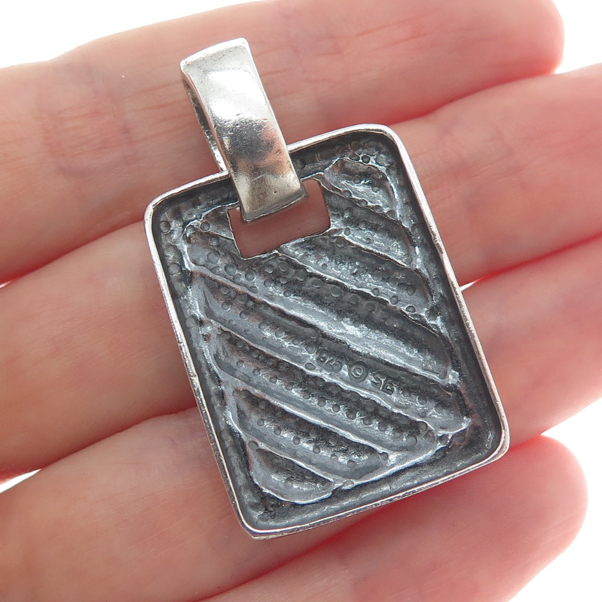 SIDNEY EVAN 925 Sterling Silver Vintage Modernist Ribbed Oxidized Pendant