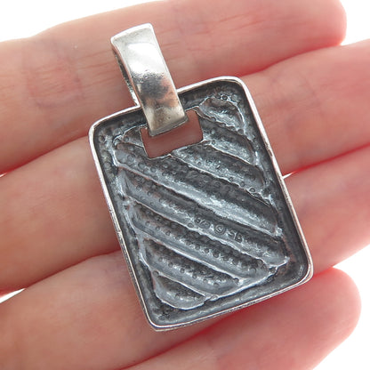 SIDNEY EVAN 925 Sterling Silver Vintage Modernist Ribbed Oxidized Pendant