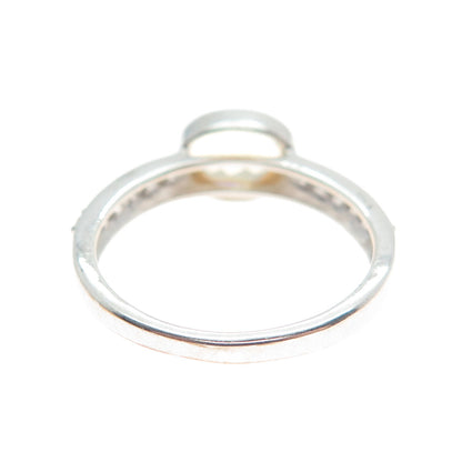 925 Sterling Silver Real Round-Cut Diamond & Oval-Cut Citrine Ring Size 7.75