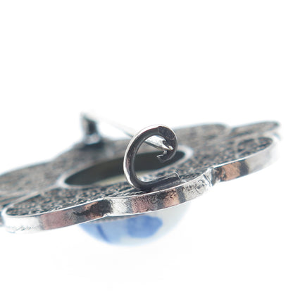 DELFT 835 Silver Vintage Netherlands Ceramic Old Mill Filigree Pin Brooch