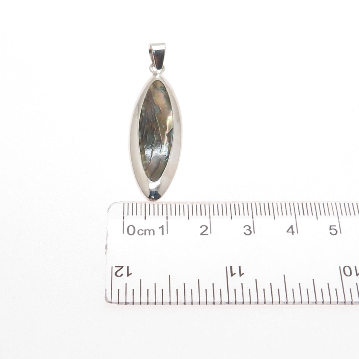 925 Sterling Silver Vintage Real Abalone Shell Modernist Charm Pendant
