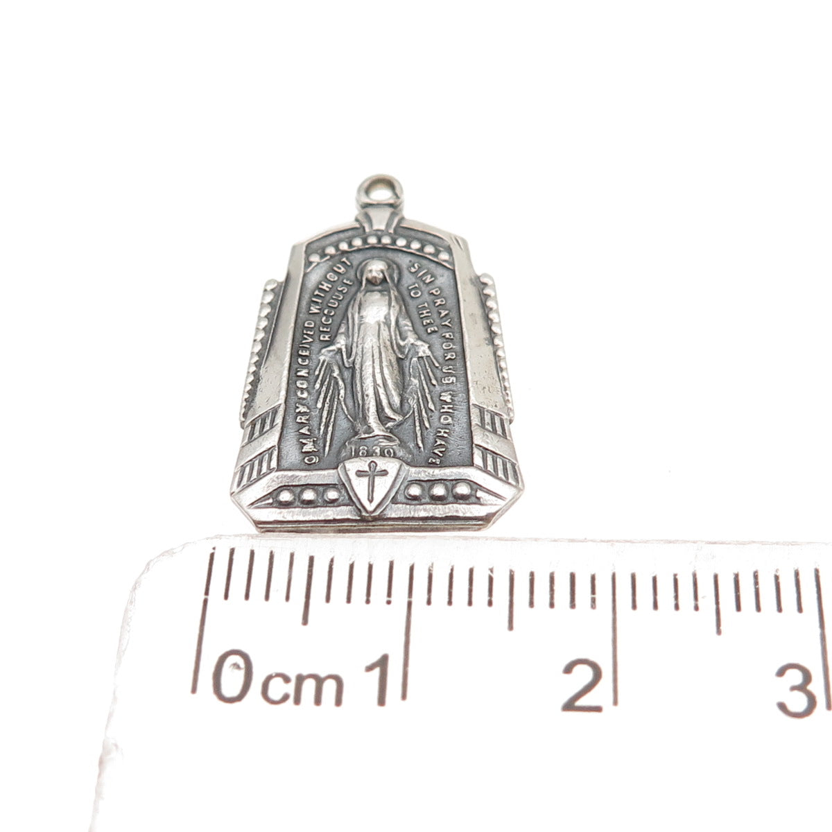 925 Sterling Silver Antique Art Deco GK & S St. Mary Oxidized Charm Pendant
