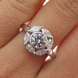 925 Sterling Silver Vintage Round & Marquise-Cut C Z Engagement Ring Size 9.25