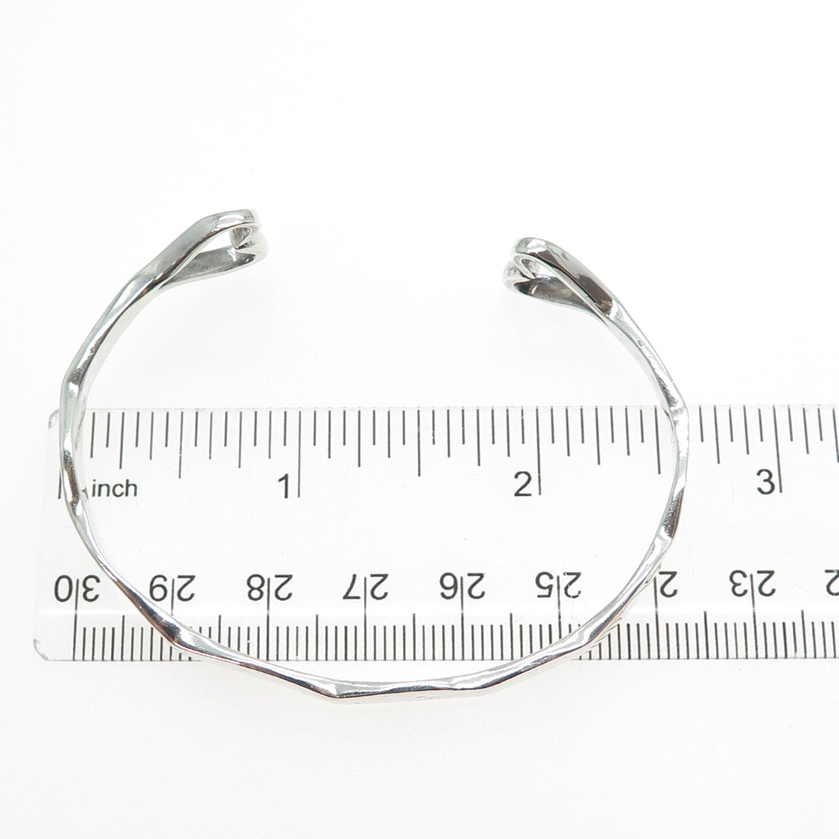 925 Sterling Silver Vintage Modernist Heart Adjustable Cuff Bracelet 6.5"