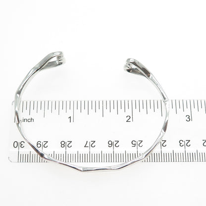 925 Sterling Silver Vintage Modernist Heart Adjustable Cuff Bracelet 6.5"