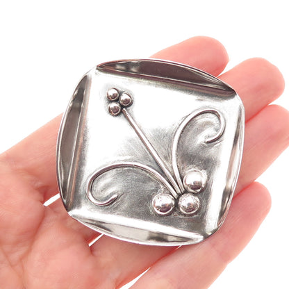 925 Sterling Silver Vintage Modernist Floral Oxidized Large Pin Brooch
