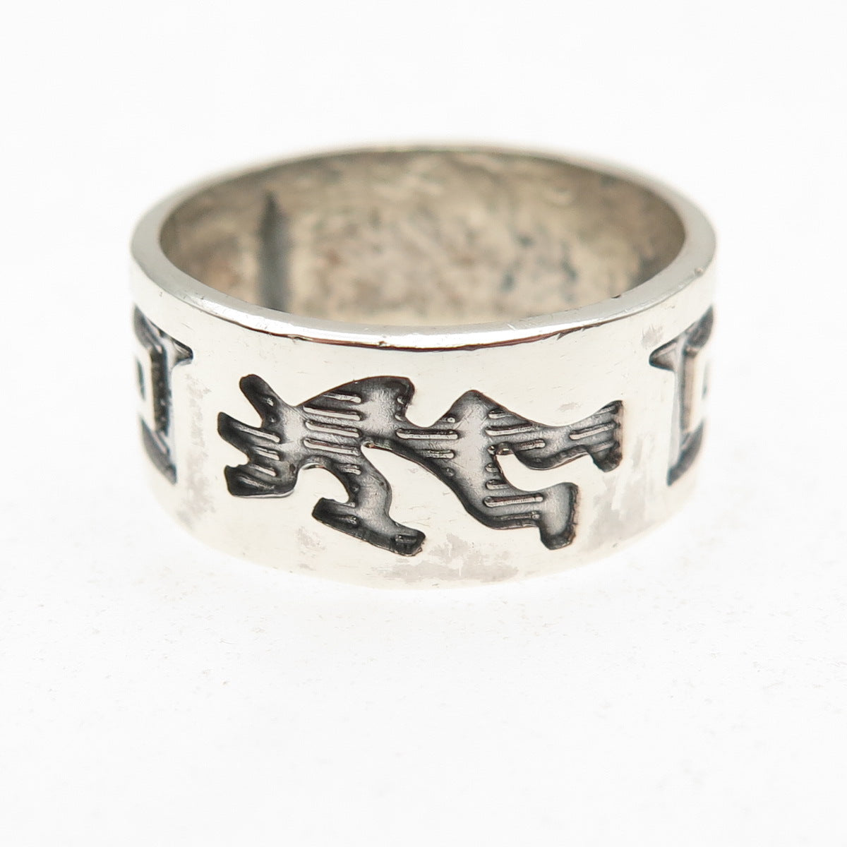 925 Sterling Silver Vintage Southwestern Kokopelli Oxidized Band Ring Size 8.25