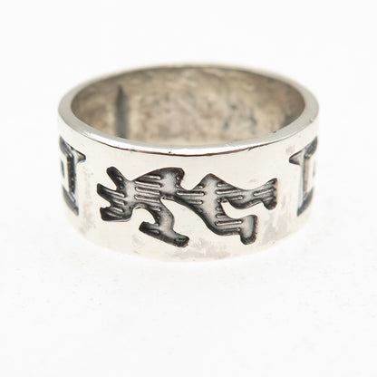 925 Sterling Silver Vintage Southwestern Kokopelli Oxidized Band Ring Size 8.25
