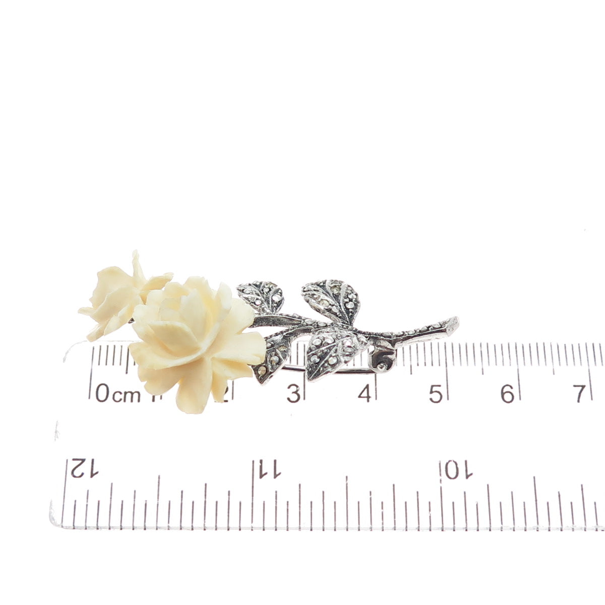 925 Sterling Antique Germany Real Marcasite Rose Pin Brooch (missing 5 stones)